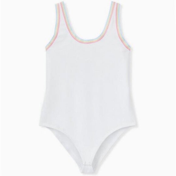 Torrid Tops - Torrid Size 3 White Bodysuit with Rainbow Trim